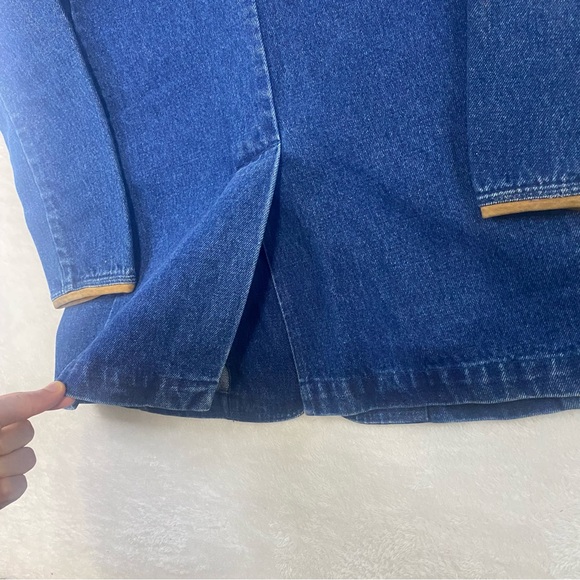 Vintage Orvis Denim Jean Chore Jacket Blazer Leather Elbow Patch Womens Size 8 - Picture 7 of 10